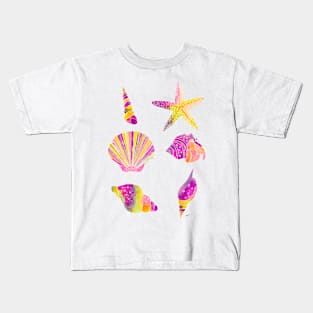 Seashells Pattern - Retro Purple Kids T-Shirt